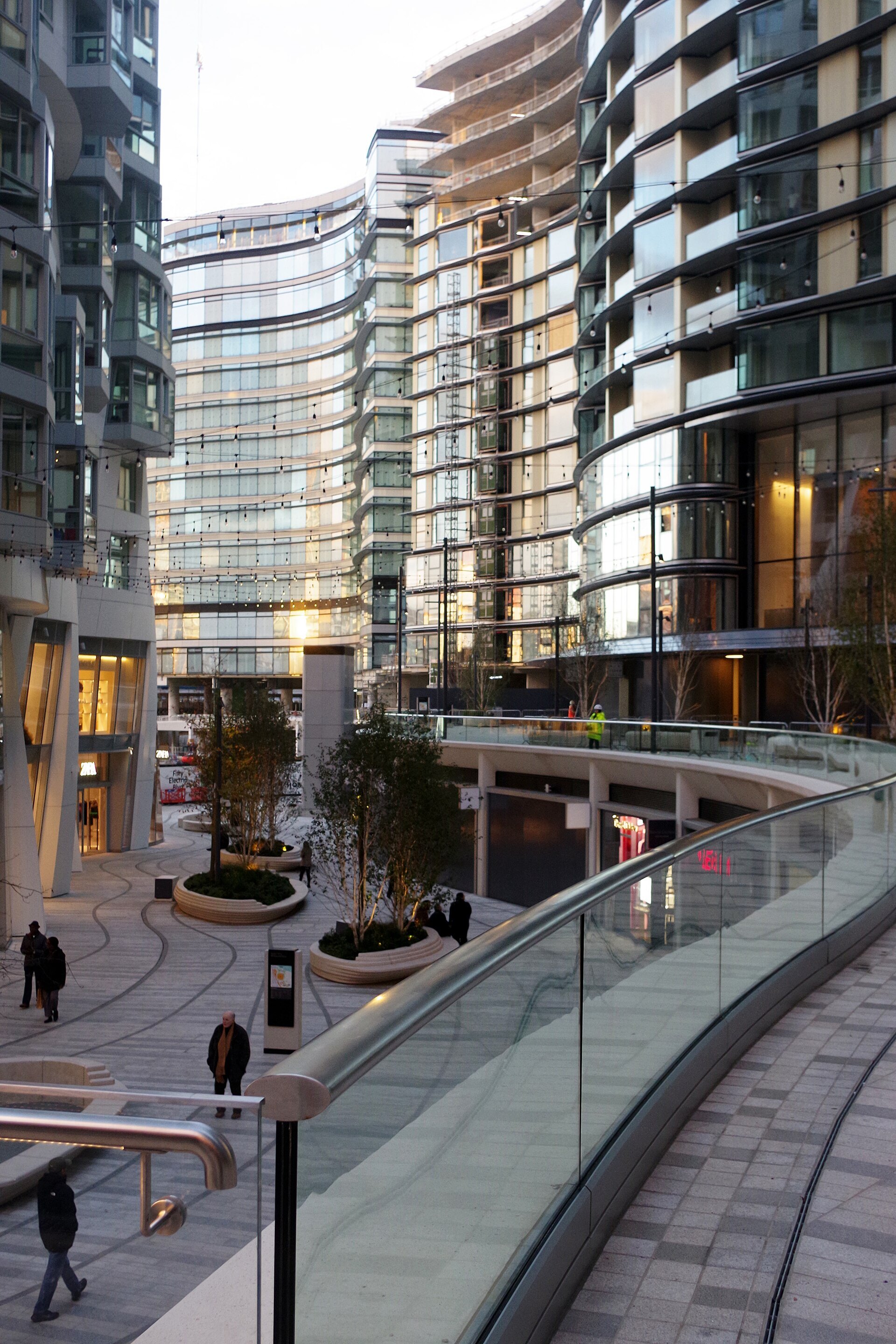 The curved Foster + Partners residential building on Electric Boulevard at Battersea Power Station
