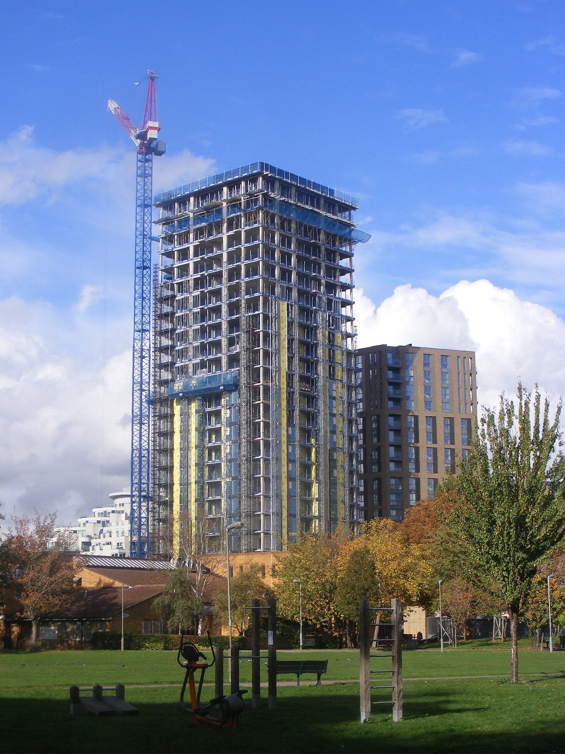 The HiLight tower under construction on the Battersea riverside, October 2025