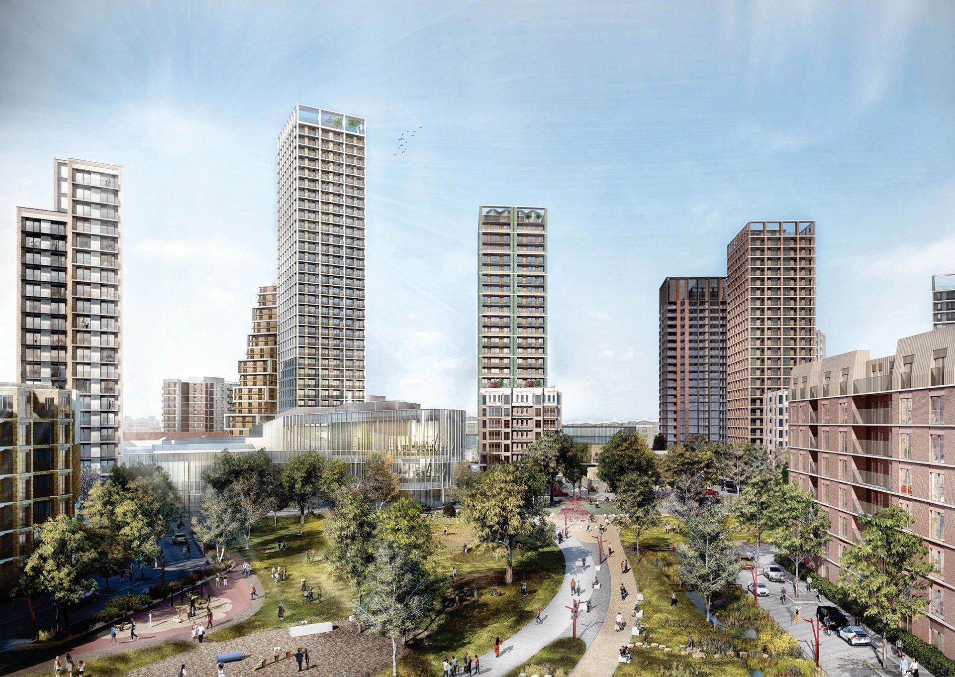 CGI render of the Winstanley and York Road regeneration masterplan in Battersea