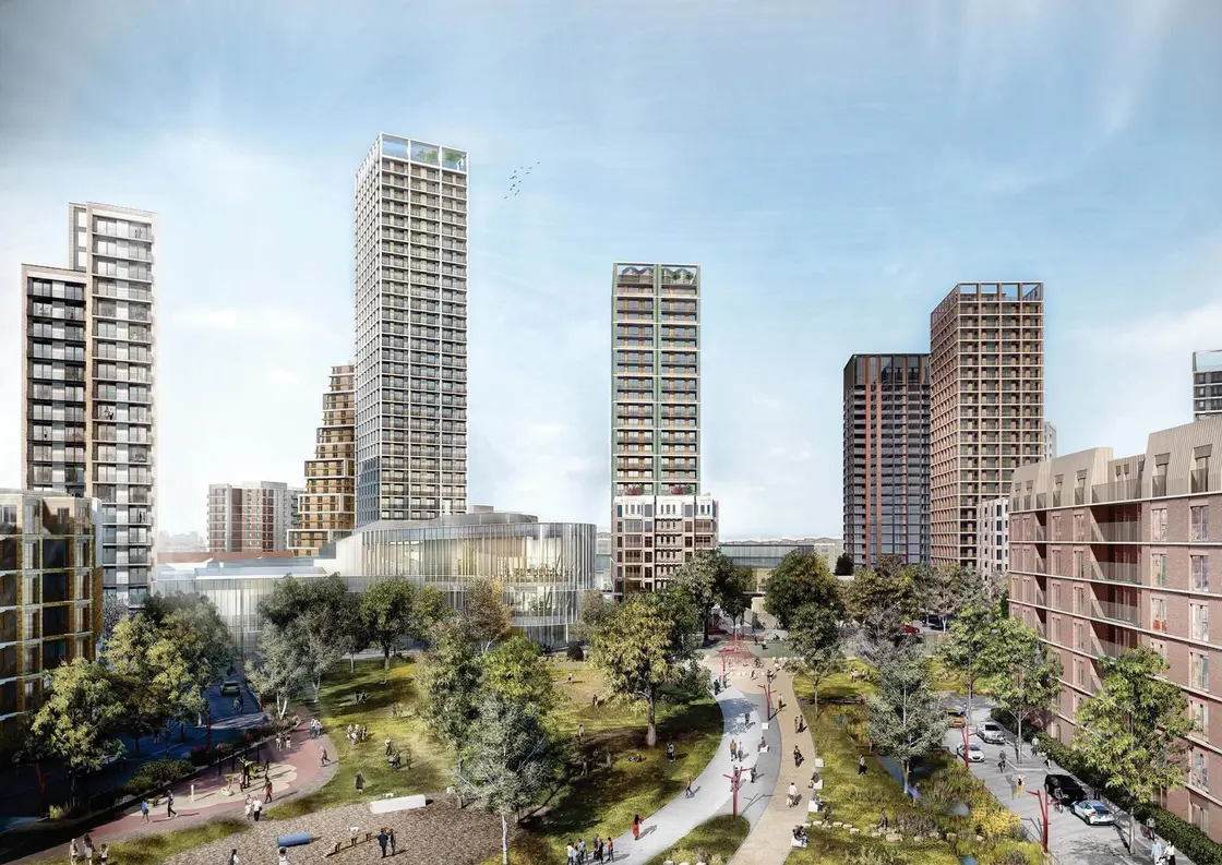 CGI render of the Winstanley and York Road regeneration masterplan in Battersea