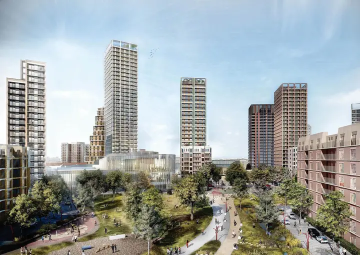 CGI render of the Winstanley and York Road regeneration masterplan in Battersea